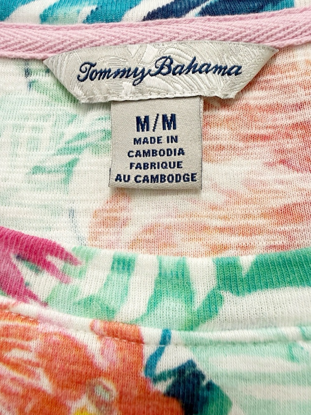 Tommy Bahama Top Medium Tropical Floral Cotton 3/4 Sleeve Resort Beach - Picture 5 of 8